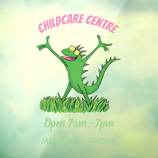 Funny green glimlach animated iguana lizard raamsticker (Vel 3)