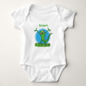Funny green glimlach animated iguana lizard romper (Voorkant)