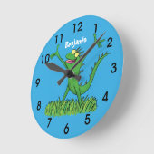 Funny green glimlach animated iguana lizard ronde klok (Hoek)