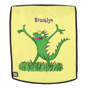 Funny green glimlach animated iguana lizard  rugtassen