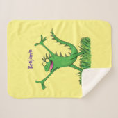 Funny green glimlach animated iguana lizard sherpa deken (Voorkant (horizontaal))
