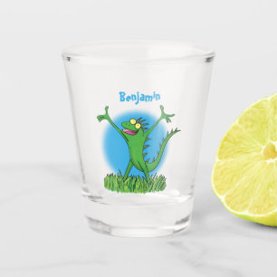 Funny green glimlach animated iguana lizard shot glas