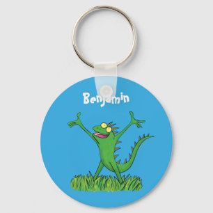 Funny green glimlach animated iguana lizard sleutelhanger