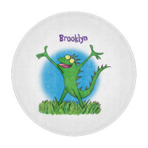 Funny green glimlach animated iguana lizard snijplank