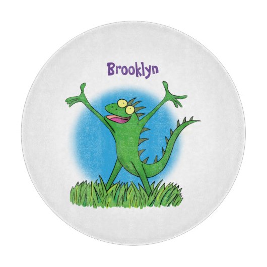 Funny green glimlach animated iguana lizard snijplank (Voorkant)