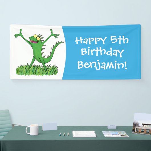 Funny green glimlach animated iguana lizard spandoek (Beurs)