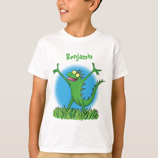 Funny green glimlach animated iguana lizard t-shirt (Voorkant)