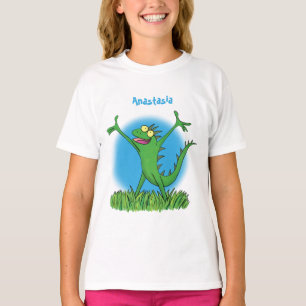 Funny green glimlach animated iguana lizard t-shirt