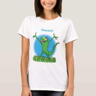 Funny green glimlach animated iguana lizard t-shirt