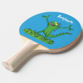 Funny green glimlach animated iguana lizard tafeltennisbatje (Voorkant Gekanteld)