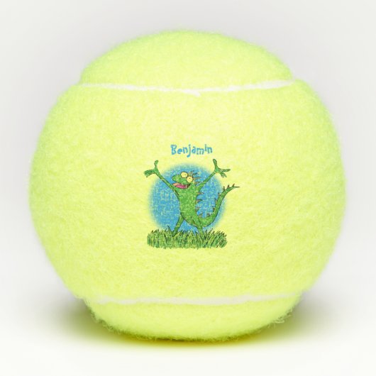 Funny green glimlach animated iguana lizard tennisballen (Voorkant)