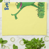 Funny green glimlach animated iguana lizard theedoek (Gevouwen)