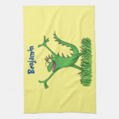 Funny green glimlach animated iguana lizard theedoek (Verticaal)