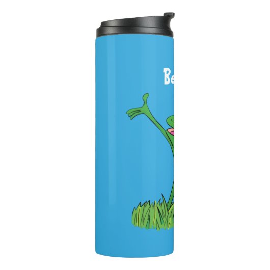 Funny green glimlach animated iguana lizard thermosbeker (Gedraaid links)