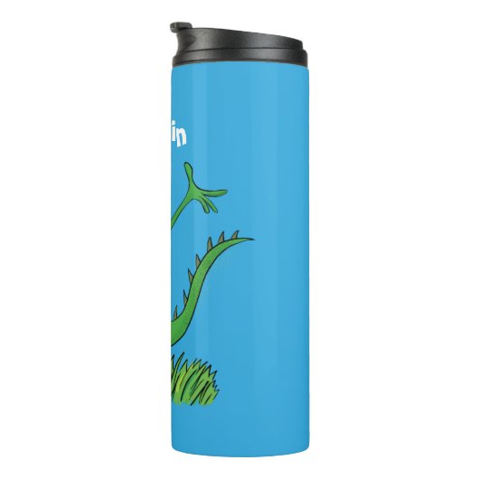 Funny green glimlach animated iguana lizard thermosbeker (Geroteerd rechts)