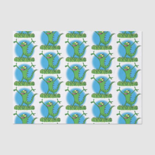 Funny green glimlach animated iguana lizard tissuepapier (Voorkant)