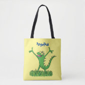Funny green glimlach animated iguana lizard tote bag (Voorkant)