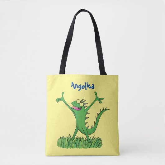 Funny green glimlach animated iguana lizard tote bag (Voorkant)