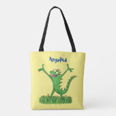 Funny green glimlach animated iguana lizard tote bag (Achterkant)