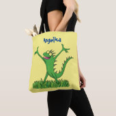 Funny green glimlach animated iguana lizard tote bag (Dichtbij)