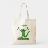 Funny green glimlach animated iguana lizard tote bag (Achterkant)
