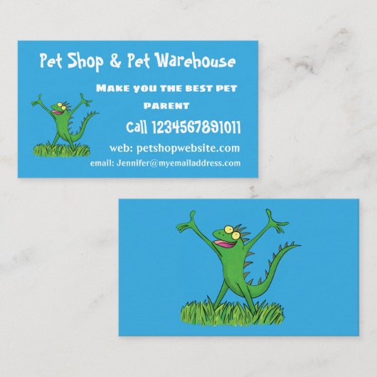 Funny green glimlach animated iguana lizard visitekaartje (Voorkant / Achterkant)