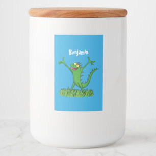 Funny green glimlach animated iguana lizard voedselcontainer etiket