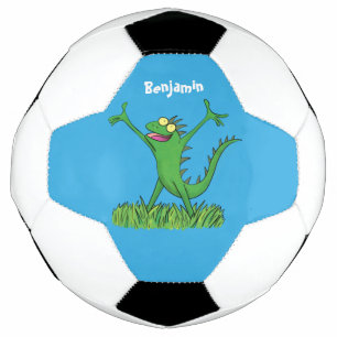 Funny green glimlach animated iguana lizard voetbal