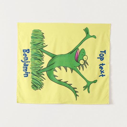 Funny green glimlach animated iguana lizard wandkleed (Voorkant (horizontaal))
