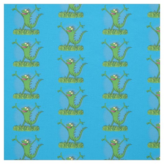 Funny green glimlach animated iguana stof (Swatch)