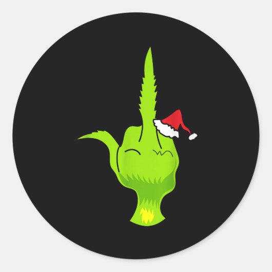 Funny Green Hand Middle Finger Xmas Santa  Ronde Sticker (Voorkant)