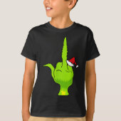 Funny Green Hand Middle Finger Xmas Santa  T-shirt (Voorkant)