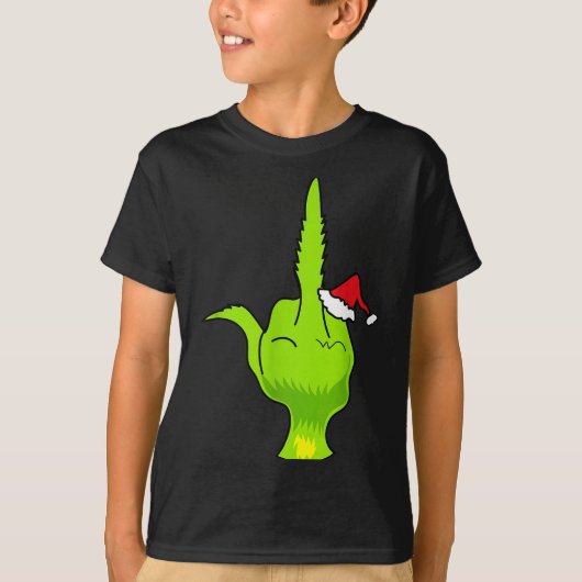 Funny Green Hand Middle Finger Xmas Santa  T-shirt (Voorkant)