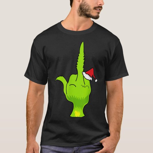 Funny Green Hand Middle Finger Xmas Santa T-shirt (Voorkant)