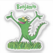 Funny green iguana lizard cartoon sticker (Voorkant)
