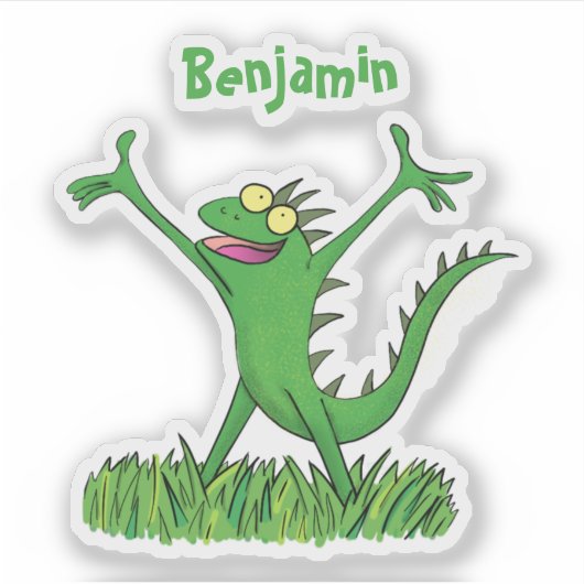 Funny green iguana lizard cartoon sticker (Voorkant)