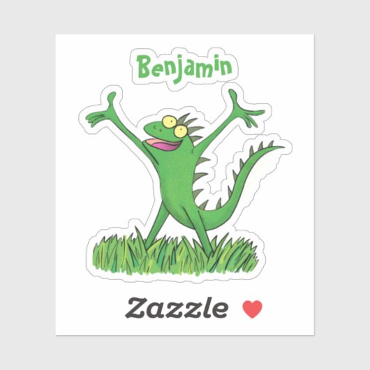 Funny green iguana lizard cartoon sticker (Vel)