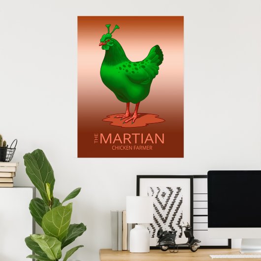 Funny Green Martian Alien Chicken Poster (Thuiskantoor)