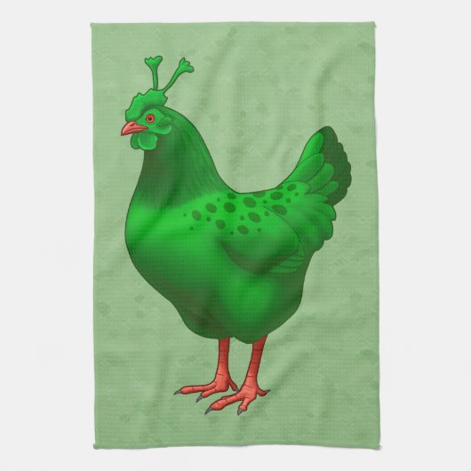 Funny Green Martian Alien Chicken Theedoek (Verticaal)