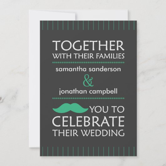 Funny Green Mustache Wedding Invitations Kaart (Voorkant)