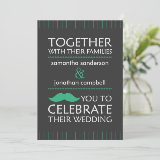 Funny Green Mustache Wedding Invitations Kaart (Staand voorkant)