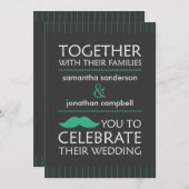 Funny Green Mustache Wedding Invitations Kaart (Voorkant / Achterkant)