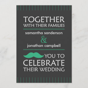 Funny Green Mustache Wedding Invitations Kaart