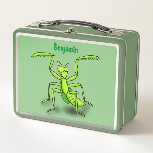 Funny green praing mantis cartoon illustratie (Voorkant)