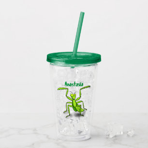 Funny green praing mantis cartoon illustratie acryl drinkbeker