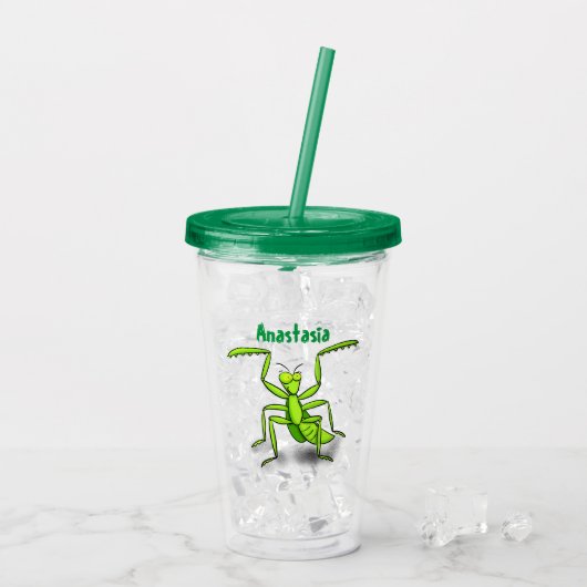 Funny green praing mantis cartoon illustratie acryl drinkbeker (Achterkant ijs)
