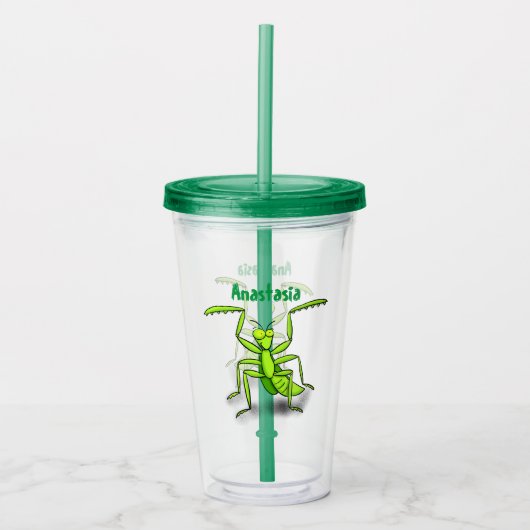 Funny green praing mantis cartoon illustratie acryl drinkbeker (Voorkant)