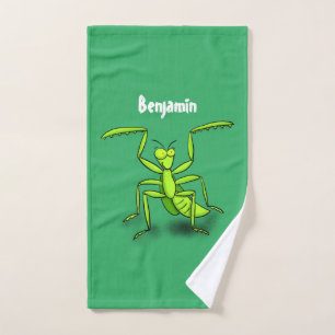 Funny green praing mantis cartoon illustratie bad handdoek