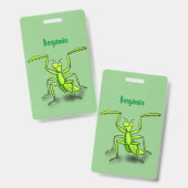 Funny green praing mantis cartoon illustratie badge (Voor- en achterkant)