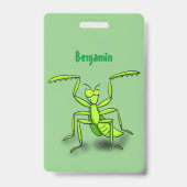 Funny green praing mantis cartoon illustratie badge (Achterkant)